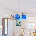 Huoku 23.6 In. Chrome Chandelier W/ Recessed Glass Blue Tone. Fixed Price $179.95.