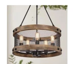 Lnc Wood Drum 5-LIGHT Brown Candle Black Rustic Farmhouse Chandelier Pendant. Fixed Price $161.45.