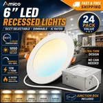 Amico 6 Led Recessed Lights 24 Pack 5CCT 2700K-5000K Dimmable J-box Rated. Fixed Price $88.99.
