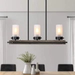 Lnc Farmhouse 3-LIGHT Black Wood Chandelier Wit Frosted Glass Shades For Kitchen. Fixed Price $41.99.