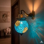 Ice Blue Turkish Mosaic Wall Lamp Handmade Hanging Light For Elegant Decor. Fixed Price $54.91.