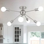 6-LIGHT Ceiling Sputnik Fixture Brushed Nickel Chandeliers Mid Century 24". Fixed Price $38.99.