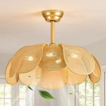 Rattan Fandelier Ceiling With Boho Fans Lights Rem.... Fixed Price $197.18.