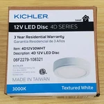 Kichler Series Led Disc Light 3/4" 3000K White Cabinet Puck 4D12V30WHT. Fixed Price $19.99.
