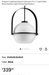 Progress Lighting Delayne Collection 21 In. 1-LIGHT Matte Black Pendant. Fixed Price $150.00.