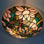 2-LIGHTS Handcrafted Tiffany Stained Glass Flush Mount Ceiling Fixture. Fixed Price $79.90.