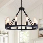 9MMML 10-LIGHT Wagon Wheel Chandelier, Black Round Globe Wrought Iron Pendant. Fixed Price $245.00.