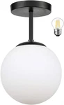 Mid Century Modern Globe Semi Flush Mount Light With Frosted Glass & Black Finis. Fixed Price $62.99.