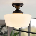 Black Schoolhouse Fixture, 12" Milk Glass Flush Mount Ceiling Light, Bl.... Fixed Price $109.68.