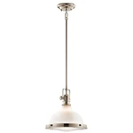 Kichler Hatteras Bay Pendant 1LT 11.5X12", Nckl, Etch Wht/fres Lens - 43765PN. Fixed Price $349.99.
