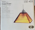 Hampton Bay Hanging Pendant Pyramid Step Amber Glass Shade Brushed Steel Finish. Fixed Price $28.00.