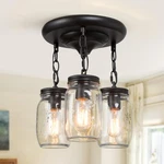 Laluz Mason Jar Flush Mount Ceiling Light, 3-LIGHT Black Farmhouse. Fixed Price $124.62.