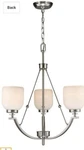 World Imports 3-LIGHT Brushed Nickel Chandelier With White Frosted Glass Shade. Fixed Price $45.00.