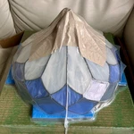 Mid Century Stained Glass Leaded Chandelier Lamp Fixture Blue & White Pendant. Fixed Price $179.00.