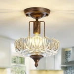 Uofus Glass Ceiling Light Fixture Vintage Small Semi Flush Mount Bronze. Fixed Price $69.60.