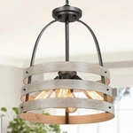 Lnc 4-LIGHT Brushed Silver And Distressed Wood Tone Farmhouse Drum Pendant. Fixed Price $241.29.