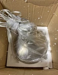 Brushed Nickel Pendant Light Fresnel Glass Industrial Coastal Farmhouse 12". Fixed Price $125.00.