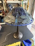 23" Vintage Dale Tiffany Style Stained Glass Dragonfly Table Lamp Blue. Fixed Price $350.00.