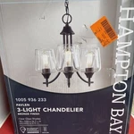 Hampton Bay Pavlen 3-LIGHT 18 In. Rustic Bronze Hanging Candlestick Chandelier. Fixed Price $42.00.
