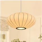 1-LIGHT White Modern Natural Silk Lantern-style Pendant W/rib Fabric Shade. Fixed Price $82.09.