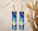 Earrings, Northern Lights Over Snow Forest Wood Bar Printed Jewelry. Fixed Price $14.98.