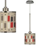 Brushed Nickel Mini Pendant 7" Wide Modern Bounce Giclee Drum Shade Dining Room. Fixed Price $174.99.