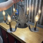 Primitive Tim Metal Punched With Hate Chandelier 6 Farmhouse Colonial Switch. Fixed Price $100.00.