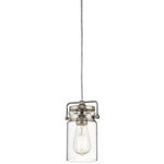 Kichler 42878NI Brinley Mini 1 Light Pendant Brushed Nickel With Clear Shade. Fixed Price $79.00.