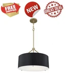 Quoizel Covington LWS6714B 3-LIGHT Drum Pendant Black Gold Modern New Nib. Fixed Price $67.99.