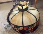 Vtg Early Tiffany Style Fruit Leaded Stained Glass Hanging Lamp Chandelier 20". Fixed Price $206.50.