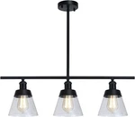 Fivess 3-LIGHT Farmhouse Black Kitchen Island Lighting, Clear Seeded Glass. Fixed Price $79.99.