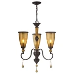 3-LIGHT Oil-rubbed Bronze Chandelier W/crystal Adorned Glass Shades By World Imp. Fixed Price $119.00.