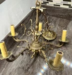 Vintage Brass 5-ARM Candelabra Chandelier Made Spain Ornate Victorian Style. Fixed Price $385.00.