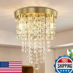 Tislyco Mini Gold Crystal Chandelier, 3-LIGHT Modern Flush Mount Ceiling. Fixed Price $69.04.