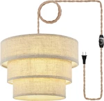 3-TIER Drum Linen Plug Pendant Light WITH15FT Hemp Rope Cord E26 Dimmer Switc. Fixed Price $73.99.