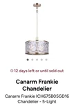 Canarm Frankie Chandelier 5-LIGHT Elegant Lighting. Fixed Price $89.00.