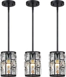 Mexo Modern Crystal Pendant Fixture 3-PACK Matte Black Finish Hanginglight. Fixed Price $35.00.