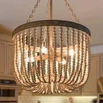 Laluz Wood Beaded Chandelier 4-LIGHT Boho French Country Off-white. Fixed Price $59.99.