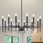 Qamra Black CHANDELIER,12 Light Farmhouse Dining Room Fixture,candle Ch.... Fixed Price $214.17.
