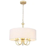 Lwytjo 5-LIGHT Gold Candlestick Chandelier With Beige Linen Drum Shade. Fixed Price $89.95.