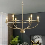 Fookchak 6-LIGHT Gold Chandelier 29" Brushed Brass Modern Candle Fixture. Fixed Price $39.99.