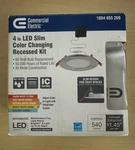Commercial Electric 4 Led Slim Color Changing Recessed Kit Brushed Nickel. Fixed Price $13.49.