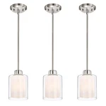 3 Pack Edvivi Pendant Light Mini 1 Brushed Nickel Clear Glass White Shade. Fixed Price $63.00.