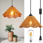 Tebio Rattan Plug-in Pendant Light, 13FT Hemp Cord, Led Bulb Incl. On/off Sw. Fixed Price $66.07.