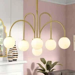 Rennnsan Ayden 6-LIGHT Gold Sputnik Chandelier, Dimmable, Opal Glass Globes. Fixed Price $139.95.