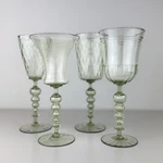 Set Of 4 Large Signed Alan Goldfarb American Art Glass Venetian Style Goblets. Fixed Price $999.00.