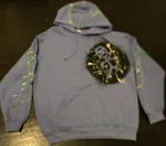 Light Blue Graphic Print Pullover Hoodie, Abstract Art Design. With Glow Paint.. Fixed Price $50.00.