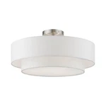 Livex Meridian 3 Light Semi-flush, Nickel/off-white/white Fabric 47154-91. Fixed Price $229.96.