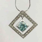 Unique 2CT Cyan Blue Round Moissanite Pendant For Women Solid 14K White Gold. Fixed Price $329.99.
