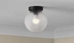 Hampton Bay Walsh 8" Single Light Flush Mount W/ Prismatic Glass Shade - Black. Fixed Price $24.99.